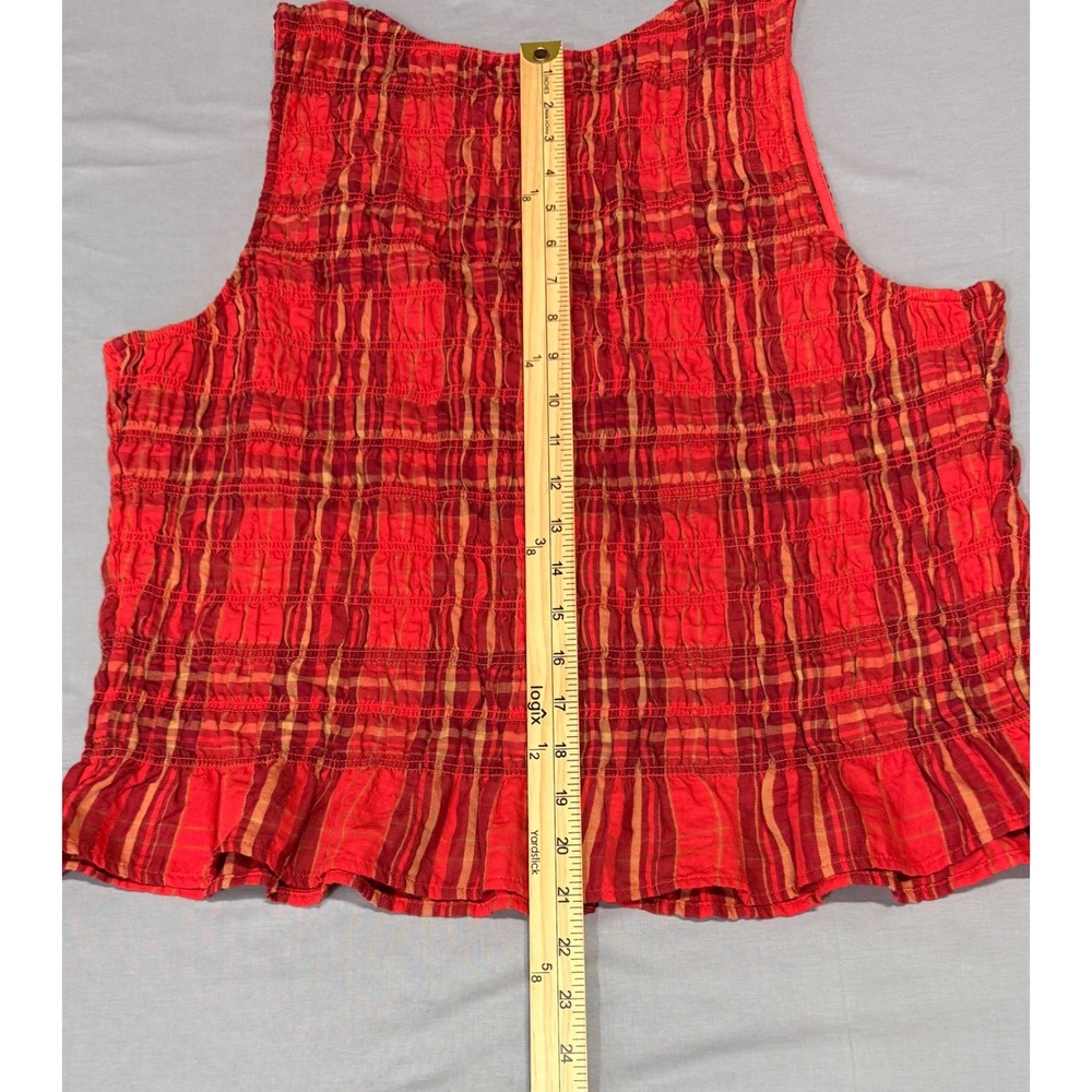 Universal Thread Smocked Tank Top Womens XL Red Orange Plaid V-Neck Boho Summer - Picture 6 of 7